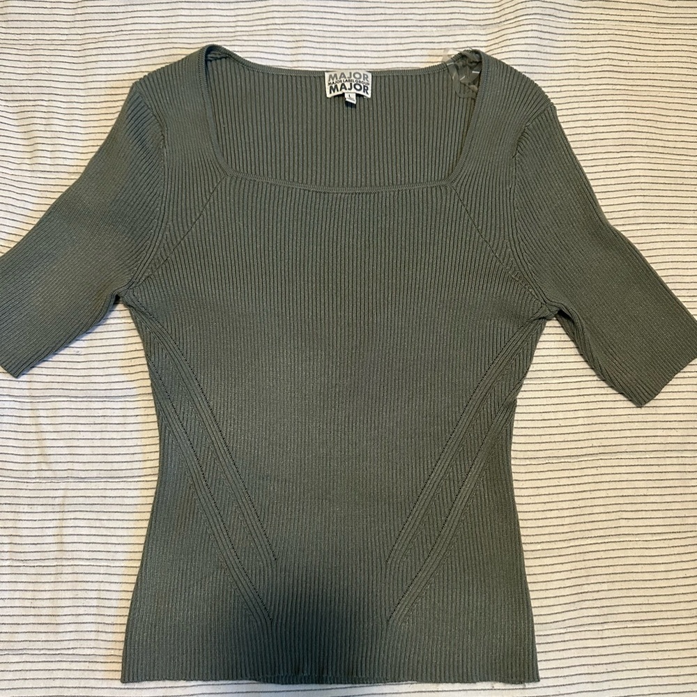 Major Green Ribbed Knit Top
